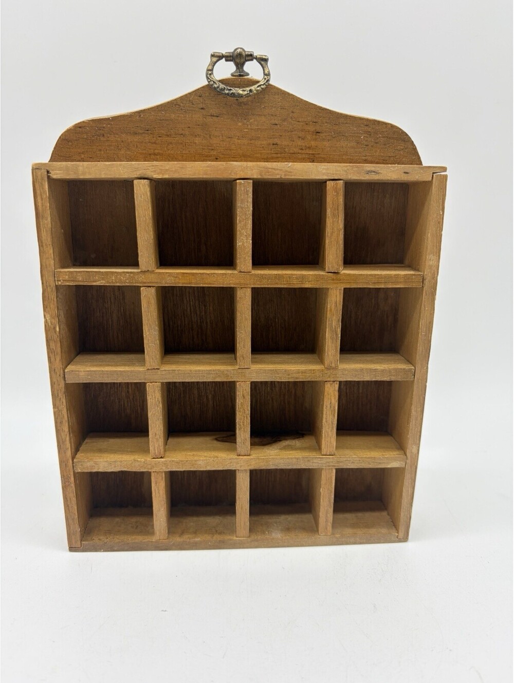 Vintage Hanging 16 Slot Display Wood Wall Shelf Thimble Trinkets Miniatures